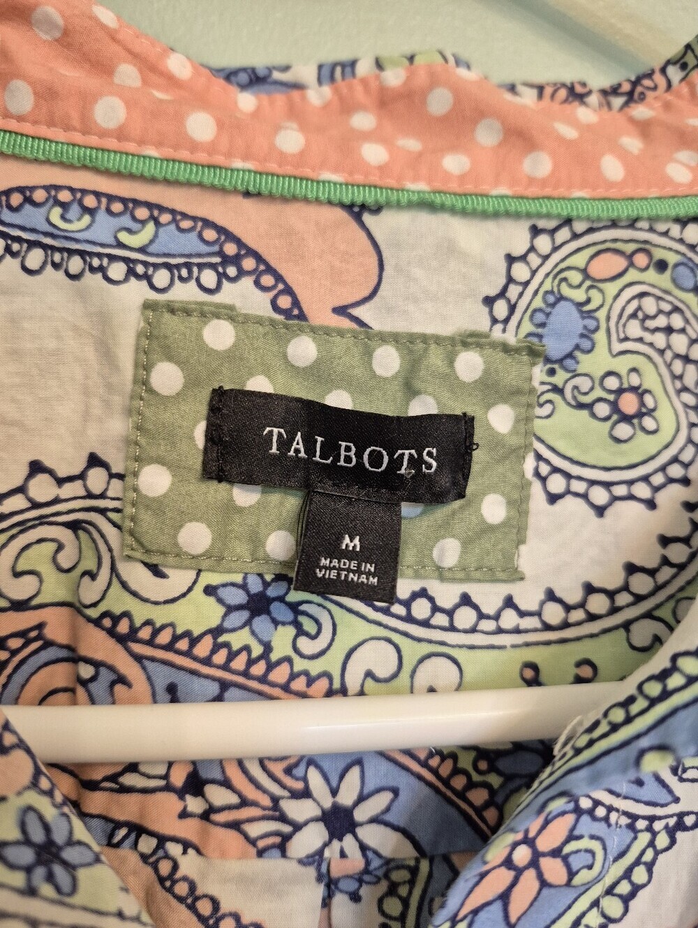 Talbots Women's Preppy Blue Pastel Floral Paisley Button-Up Shirt Size Medium - Picture 5 of 6